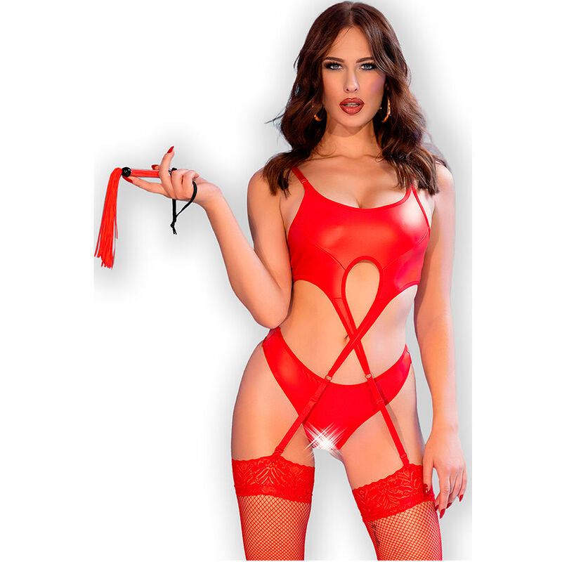 Chilirose CR 4625 four-piece crotchless set, red