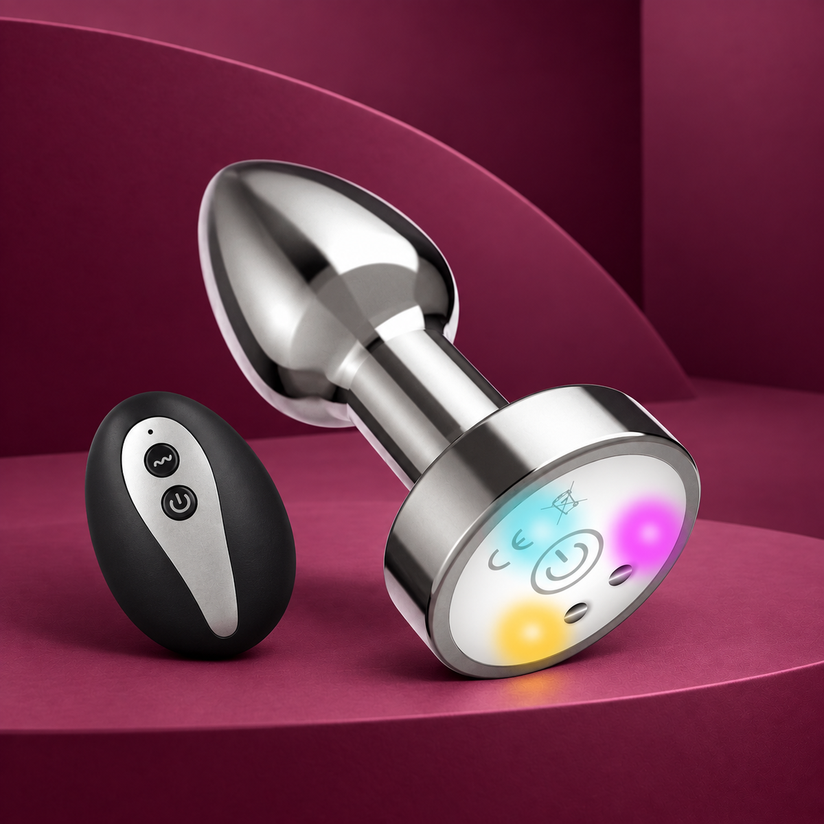 Intense Vibrating Metal Anal Plug with LED Lights & Remote Control S/M