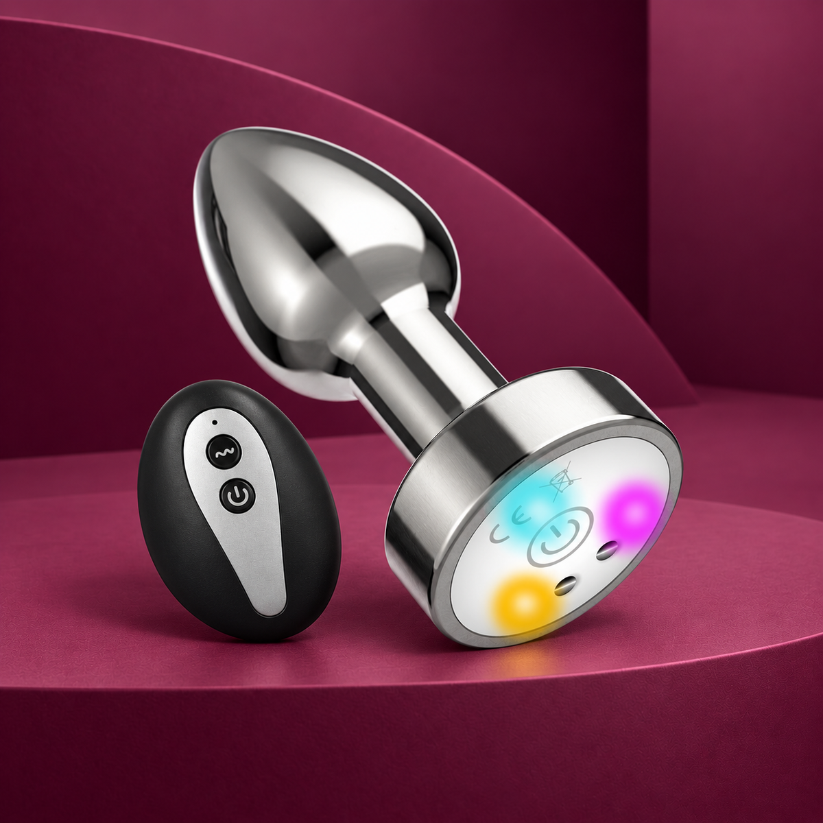 Intense Vibrating Metal Anal Plug with LED Lights & Remote Control S/M