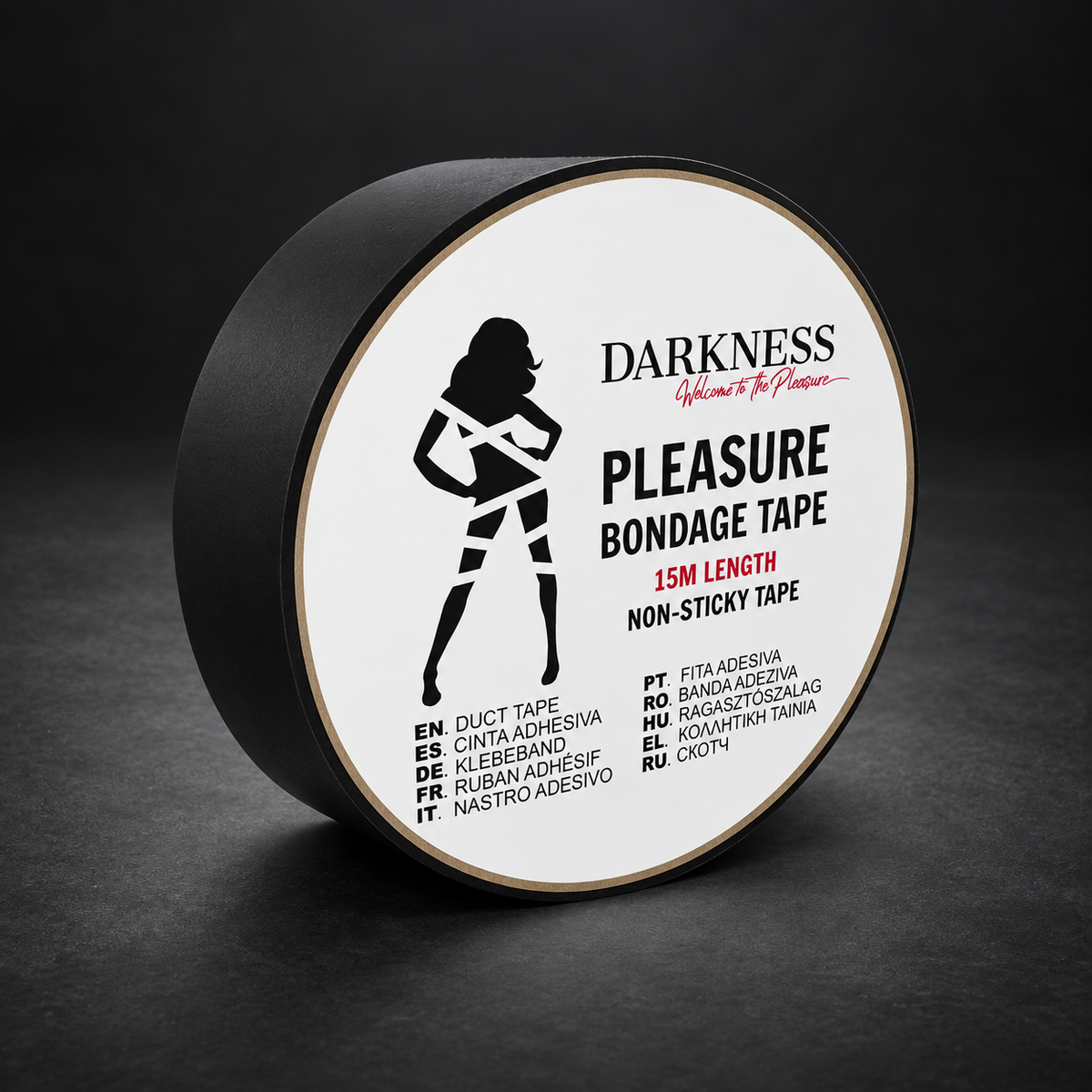 Darkness Non-Sticky Bondage Tape, Black, 15 m