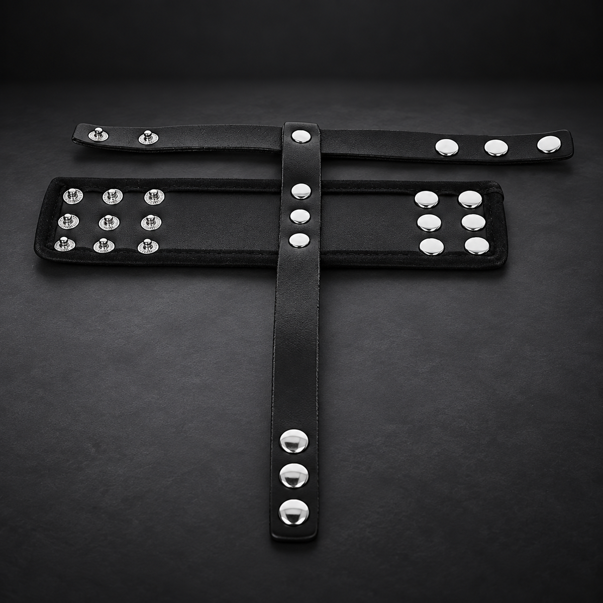 Kink Leather penis cage ring with adjustable coated ball divider strap