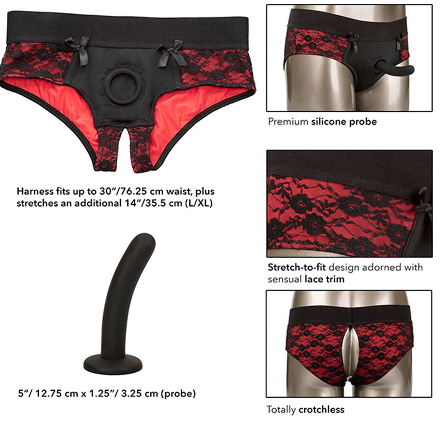 CalExotics Scandal Crotchless Harness Panty Set with Silicone Dildo S/M & L/XL