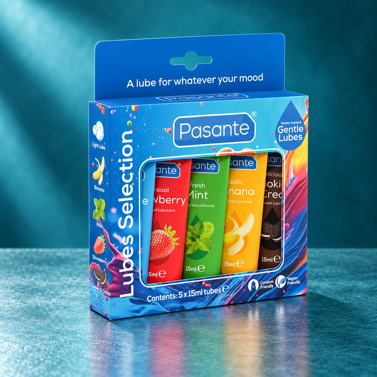 Pasante Pack assorted flavor lubricants 5 units x 15 ml