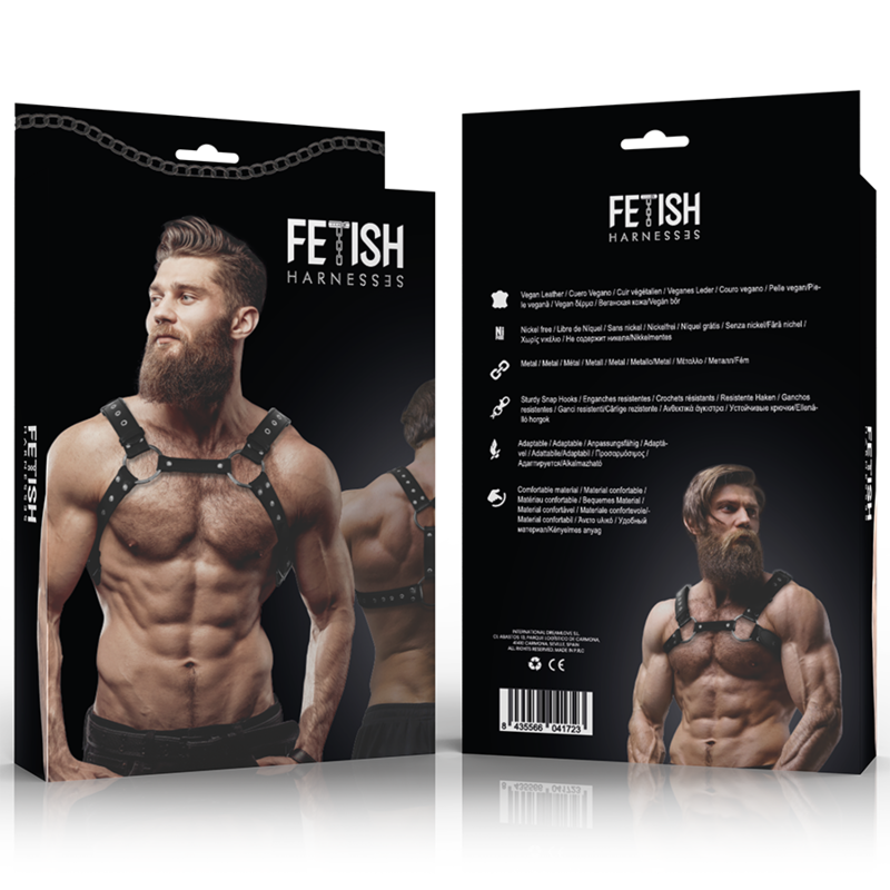 FETISH SUBMISIVNI STAV - MUŠKI GRUDNI POJAS OD EKO-KOŽE SA NITNAMA