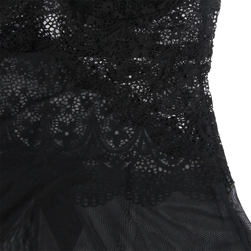 SUBBLIME - BABYDOLL OD TILA SA ČIPKOM I CVETNIM DETALJIMA CRNA S/M