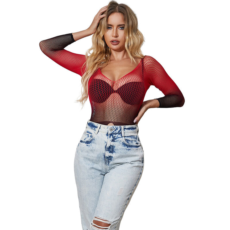 Subblime — 952259 red and black gradient long sleeve elastic fishnet dress one size — product photo 5
