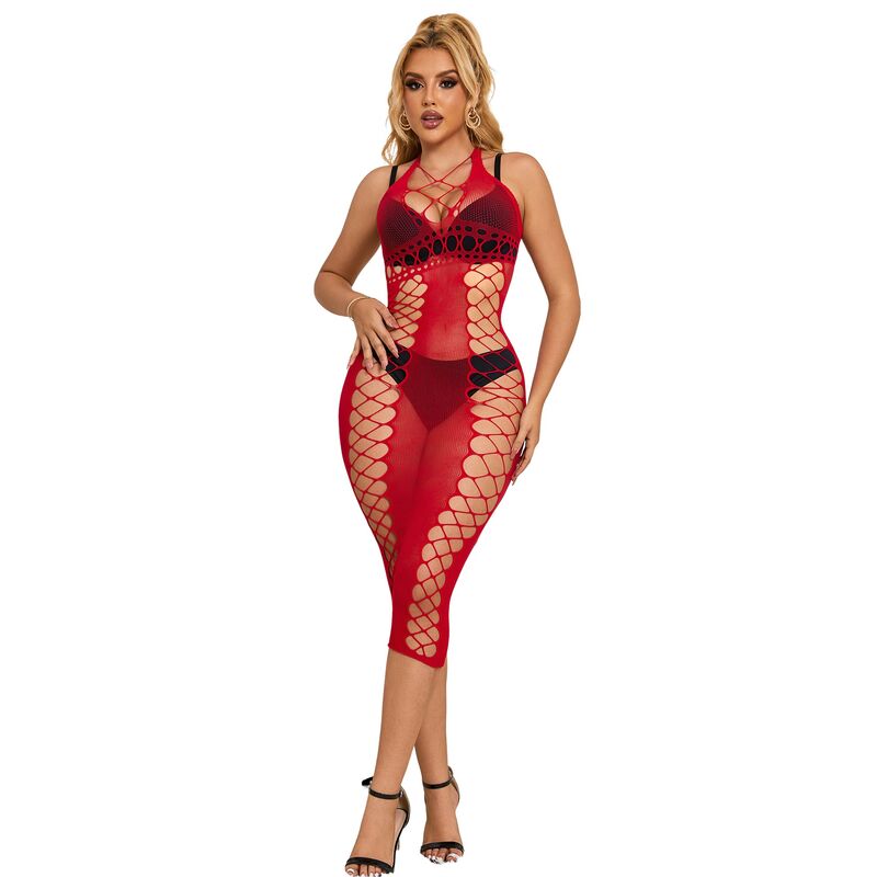 Subblime — 952327 long red fishnet dress one size