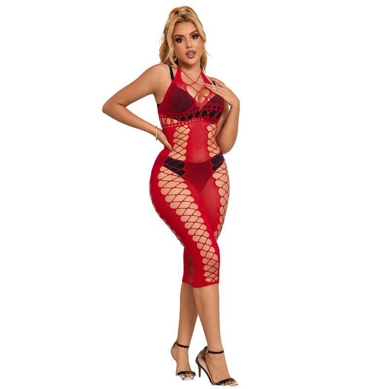 Subblime — 952327 long red fishnet dress one size — product photo 3