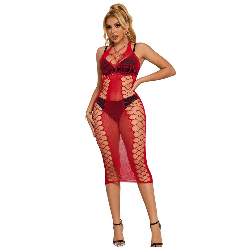 Subblime — 952327 long red fishnet dress one size — product photo 2