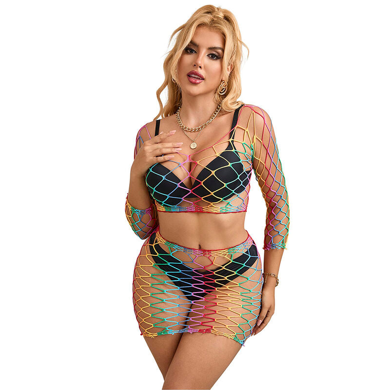 Subblime — 952440 2-piece fishnet set long sleeve rainbow one size