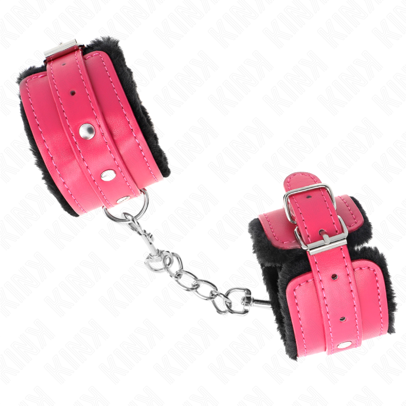 KINK - VRHUNSKE LISICE ZA RUKE POSTAVLJENE KRZNOM CRNE BOJE SA TRAKOM U BOJI MALINE PODESIVE 17-29 CM X 6 CM