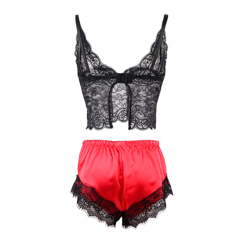 Subblime — 953966 casual silk nightgown + lace pants black/red l/xl