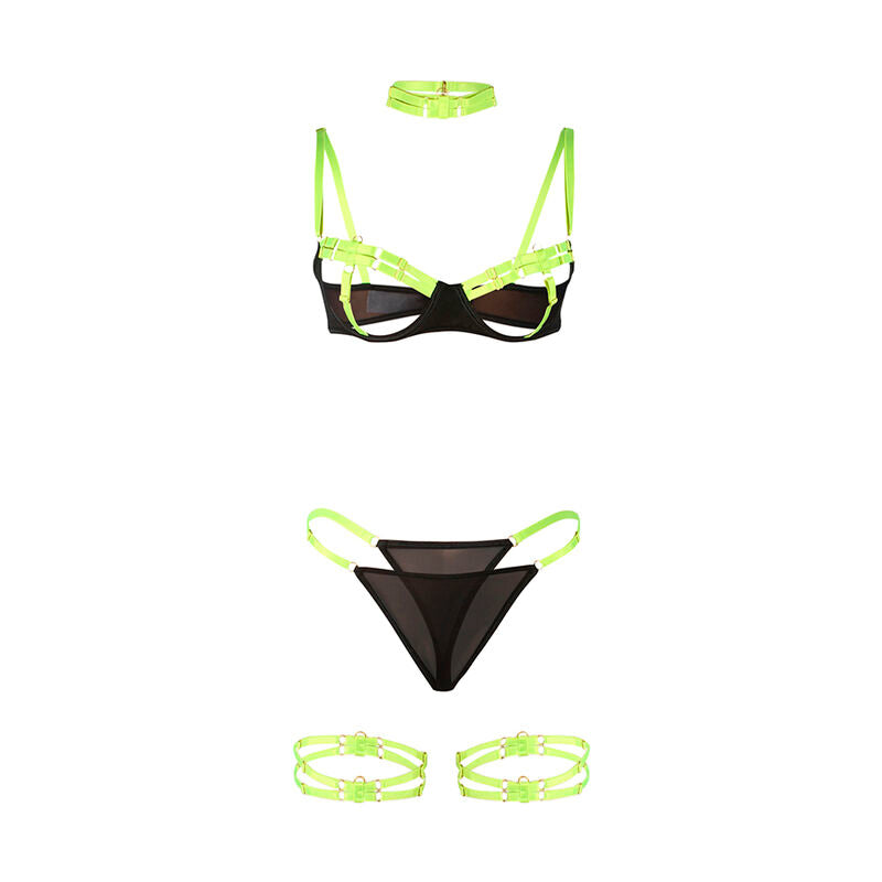 Subblime — 955281 Bra Set with Necklace & Leg Details, Fluorescent Green, L/XL