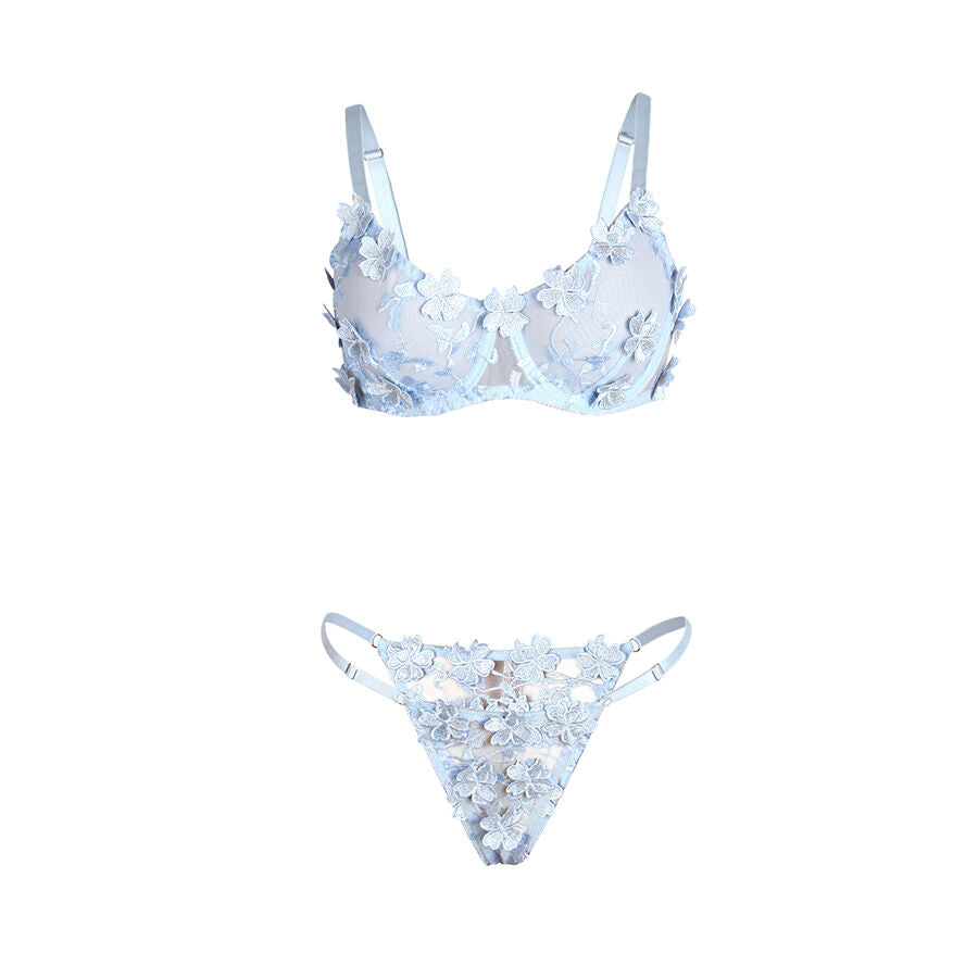 Subblime — Floral-Embroidered Bra & Panty Set, Sky Blue — S/M & L/XL — L/XL — product photo 2