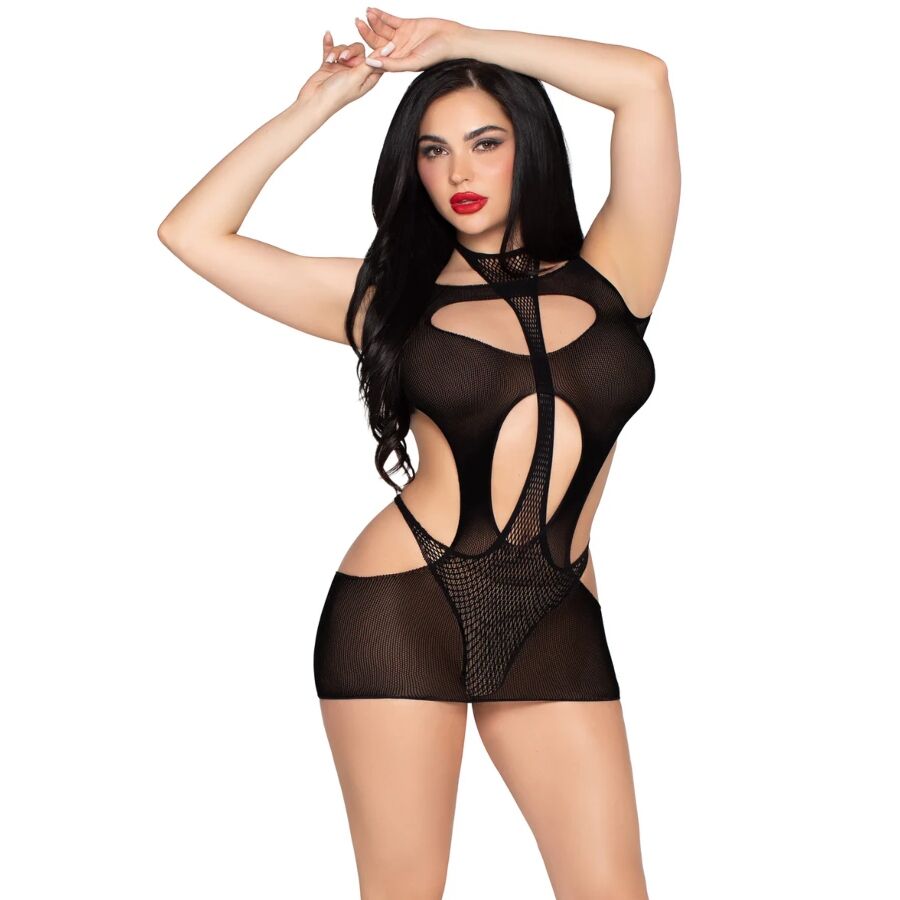 LEG Avenue — 81680 opaque mini dress and halter teddy black - one size