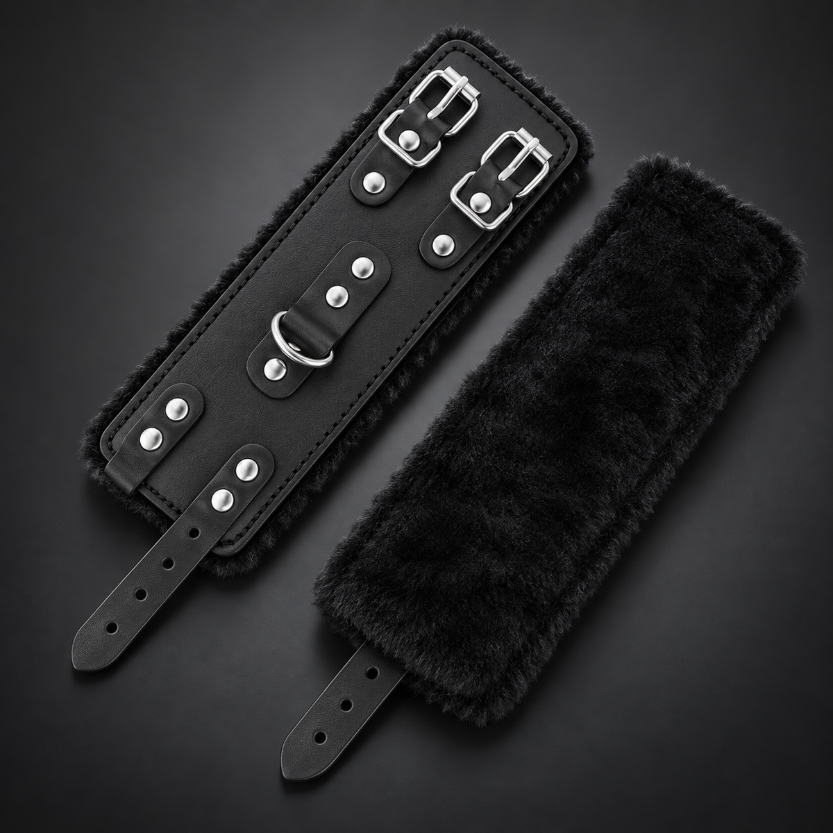 Darkness — Black adjustable leather handcuffs with lining