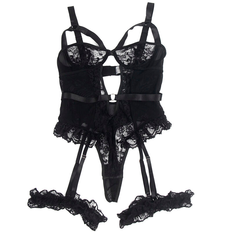 Subblime — Teddy with garter with lace detail and strips black l/xl