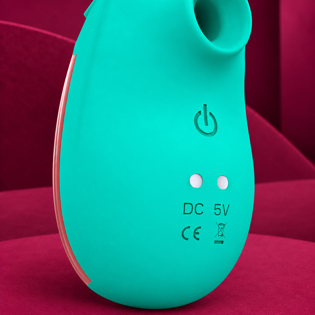 Rithual Shushu 2.0 Aqua rear power and charging detail on red geometric background