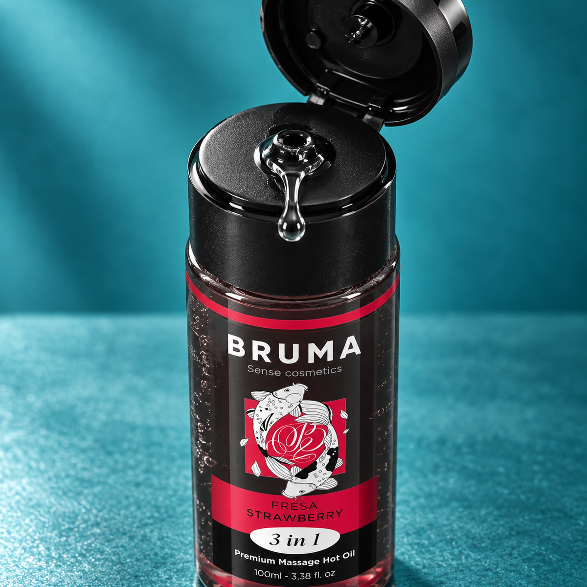 Bruma strawberry 3-in-1 premium massage hot oil 100 ml — dispensing detail