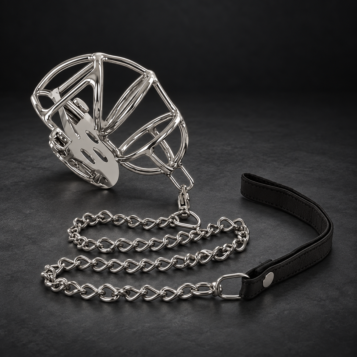 Metal Hard Metal chastity ring with strap