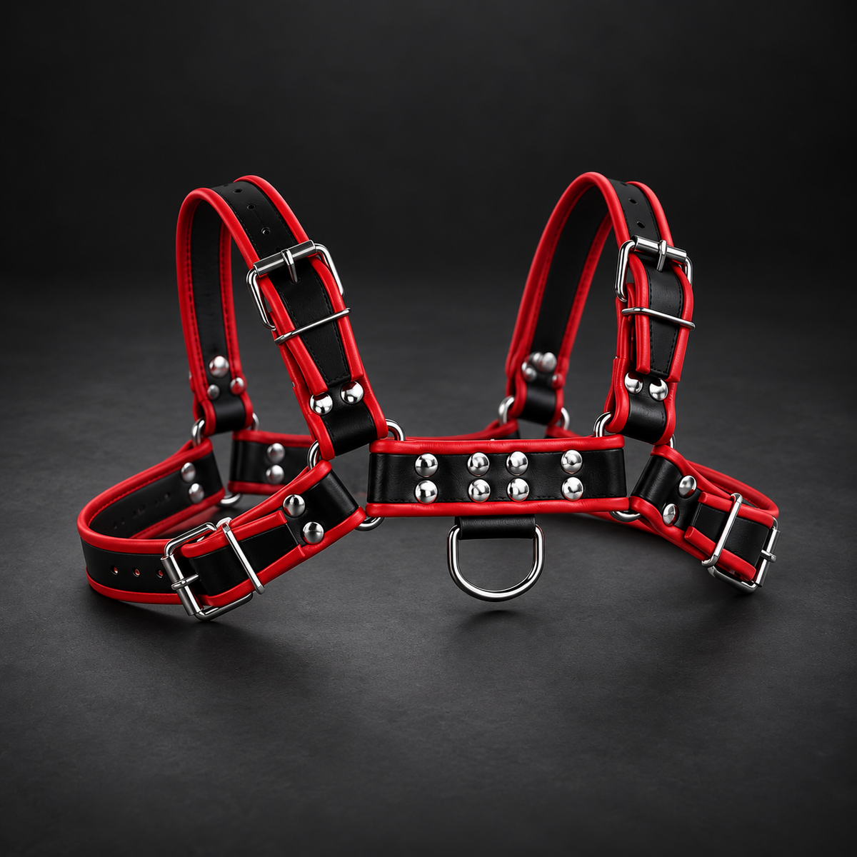 Leather Body Chain harness iii black / red