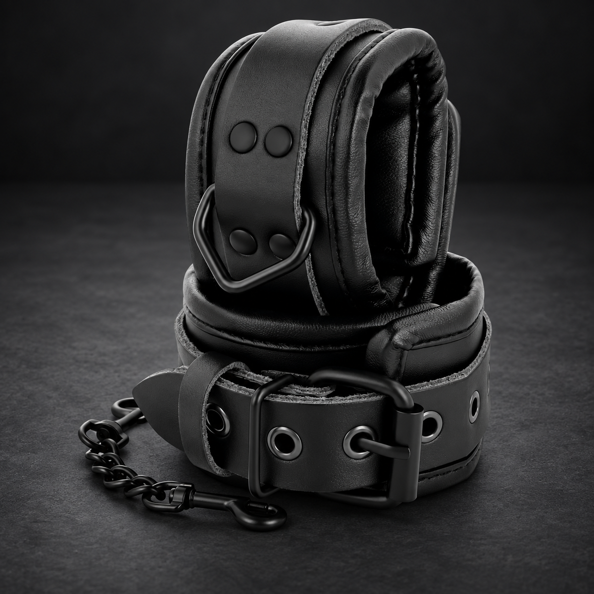 Darkness Adjustable Black Faux-Leather Cuffs for Wrists or Ankles