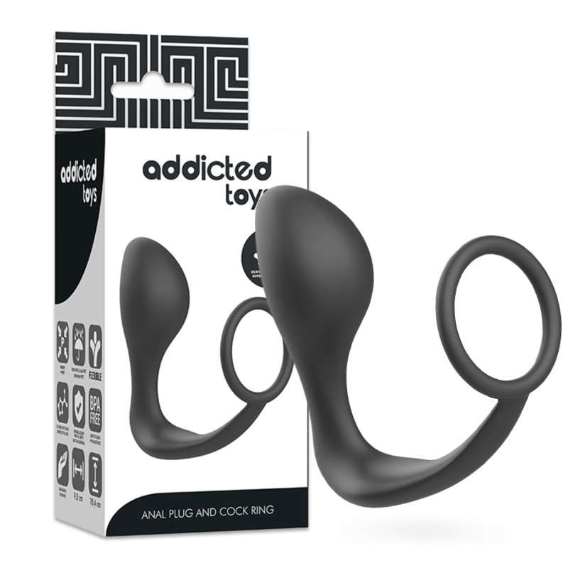 ADDICTED TOYS - ANALNI ČEP SA CRNIM SILIKONSKIM PRSTENOM