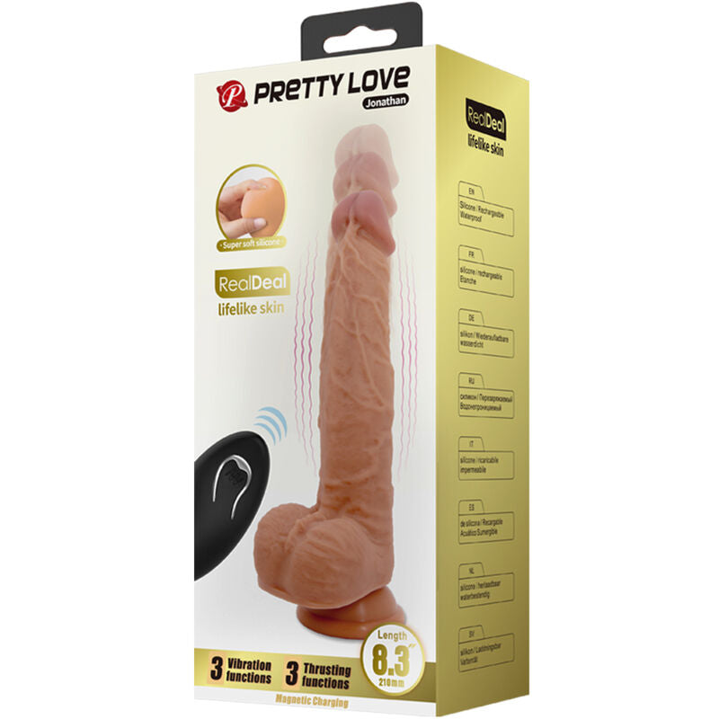 PRETTY LOVE - JONATHAN SILIKONSKI DILDO 3 VIBRACIJE + 3 MERE UMETANJA DALJINSKI UPRAVLJAČ 21 CM