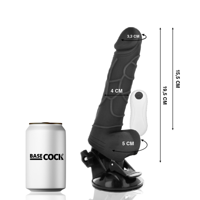 BASECOCK - REALISTIČAN VIBRATOR NA DALJINSKO UPRAVLJANJE CRNI SA TESTISIMA 19,5 CM -Ø- 4 CM