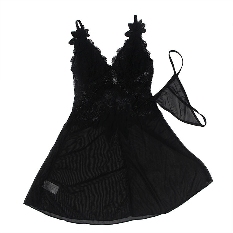 SUBBLIME - BABYDOLL OD TILA SA ČIPKOM I CVETNIM DETALJIMA CRNA S/M