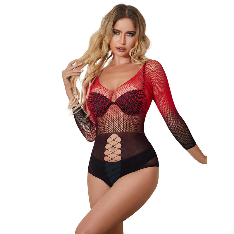 Subblime — 952259 red and black gradient long sleeve elastic fishnet dress one size — product photo 2