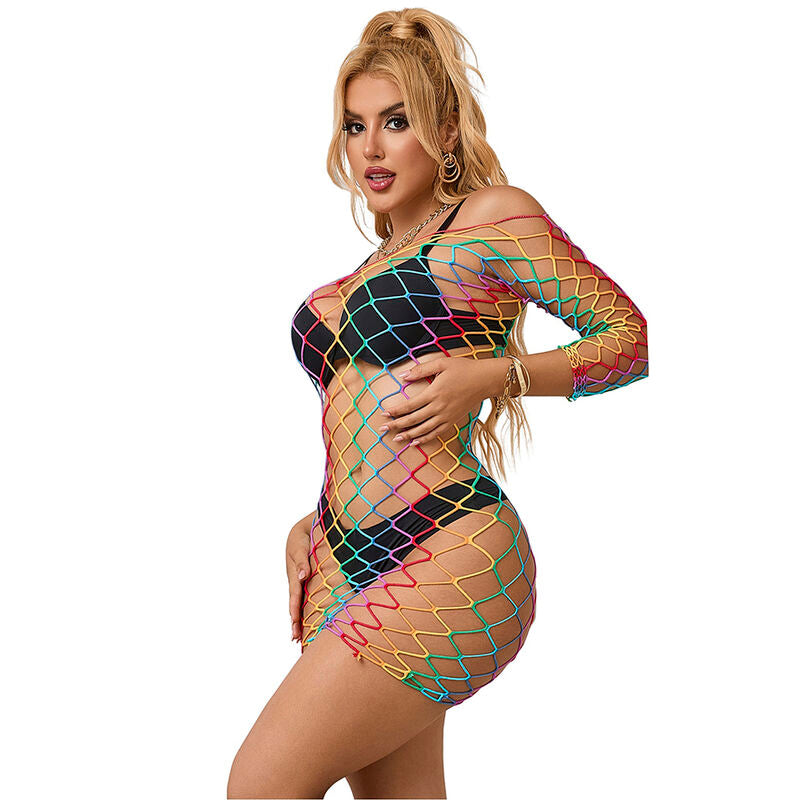 Subblime — 952426 rainbow long sleeve fishnet dress one size