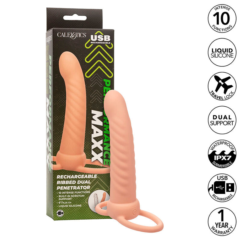 CALEXOTICS - MAXX REBRASTI DVOSTRUKI PENETRATOR SA 10 VIBRACIJA U BOJI KOŽE