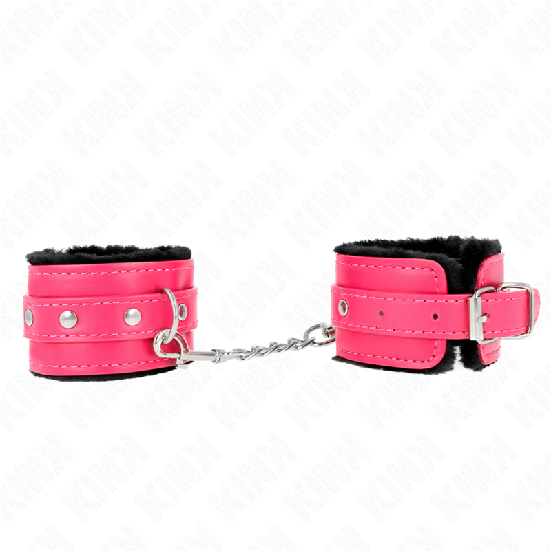 KINK - VRHUNSKE LISICE ZA RUKE POSTAVLJENE KRZNOM CRNE BOJE SA TRAKOM U BOJI MALINE PODESIVE 17-29 CM X 6 CM