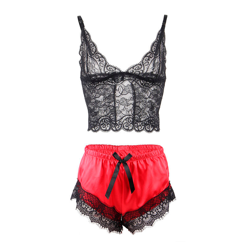 Subblime — 953959 casual silk nightgown + lace pants black/red s/m — product photo 5