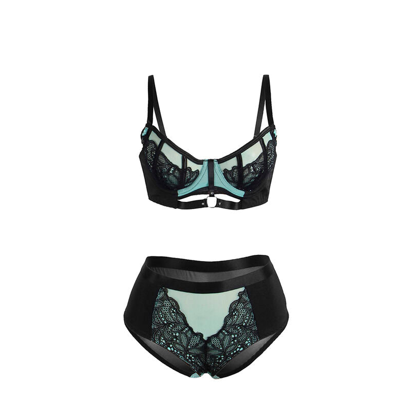 Subblime — 955564 green patent leather mesh zipper bra set l/xl