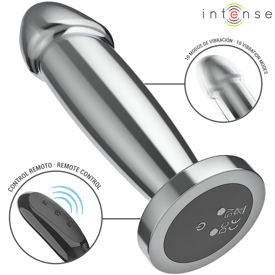 INTENSE - ANALNI ČEP SA 10 VIBRACIJA METALNI DILDO SA DALJINSKIM UPRAVLJANJEM S