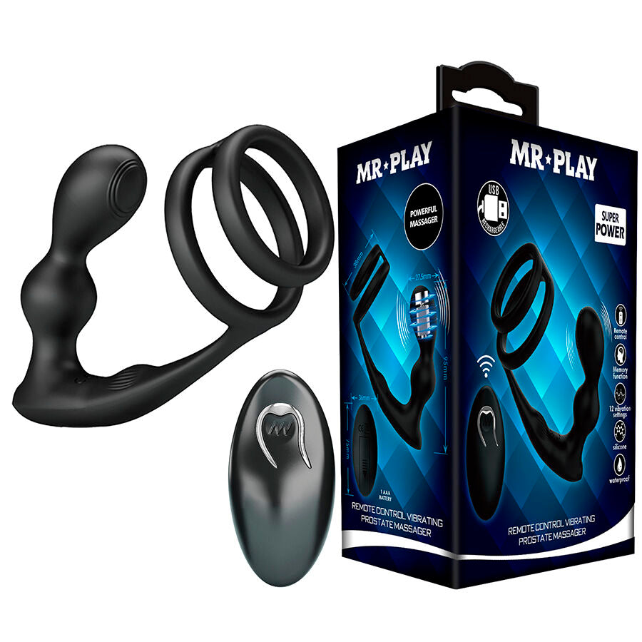 MR PLAY - VIBRIRAJUĆI ANALNI ČEP SA DALJINSKIM UPRAVLJAČEM I PRSTENOM ZA PENIS