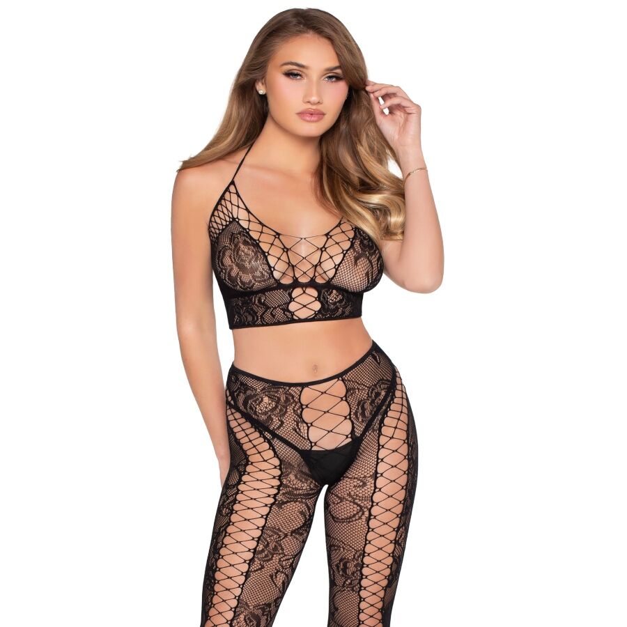 LEG Avenue — 89368 net & lace crop top and tights black - one size — product photo 3