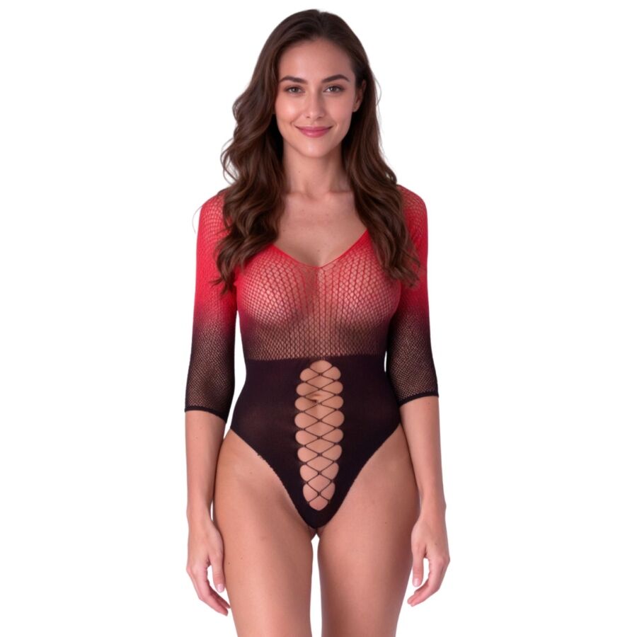 Passion — Bs118 black and red mesh bodystocking