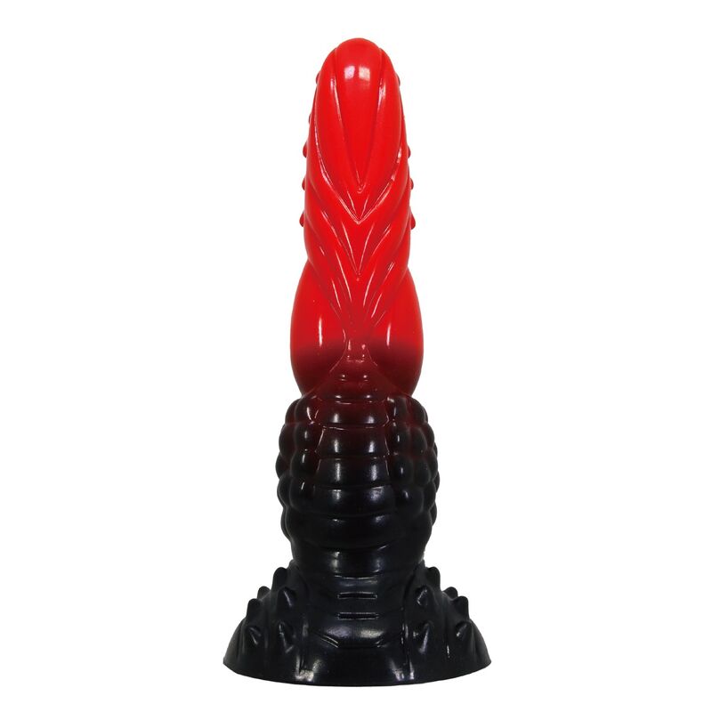 POWER MONSTERS - VATRENI ZMAJEVI FANTAZIJSKI DILDO SA VAKUUMSKOM ČASICOM 24.5 CM Ø 5.8 CM CRVENI I CRNI