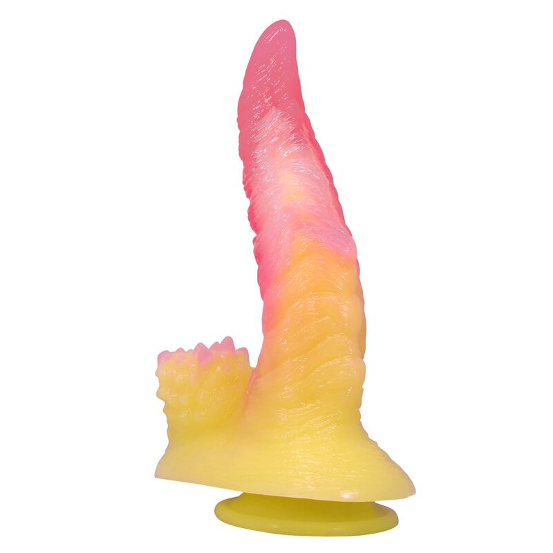 POWER MONSTERS - TALASASTI FANTAZIJA DILDO SA VAKUUM ČEPOM 22.5 CM Ø 5.5 CM ROZE & ŽUTI