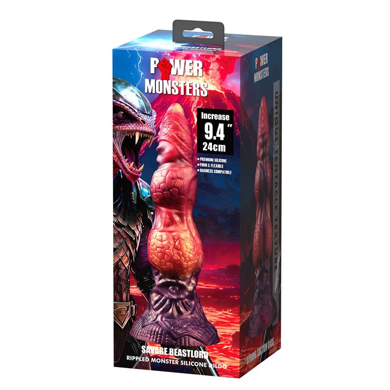 POWER MONSTERS - DIVLJI GOSPODAR ZVERI TROBOJNI FANTAZIJSKI SILIKONSKI DILDO 24 CM Ø 5 CM