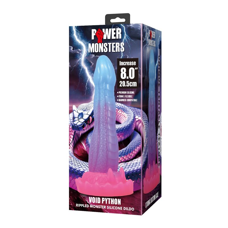 POWER MONSTERS - VOID PYTHON FANTASY DILDO SA VAKUUM ČEPOM 20,5 CM Ø 5,2 CM PLAVA, LJUBIČASTA I ROZA