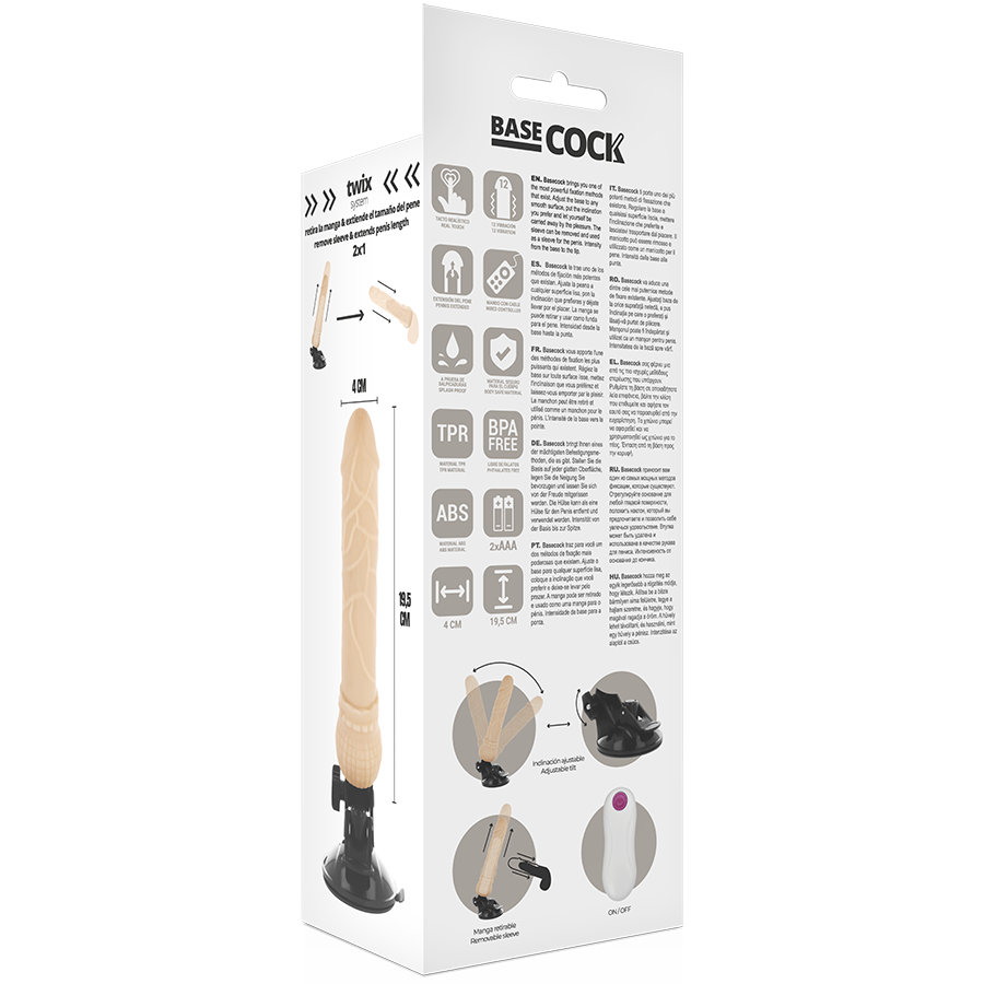 BASECOCK - REALISTIČAN VIBRATOR NA DALJINSKO UPRAVLJANJE BOJA KOŽE 19.5 CM -O- 4 CM