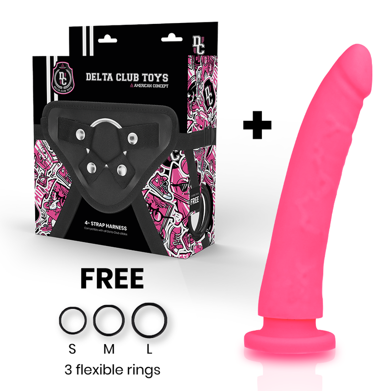 DELTA KLUB - IGRAČKE HARNESS + DONG ROZE SILIKON 20 CM -O- 4 CM