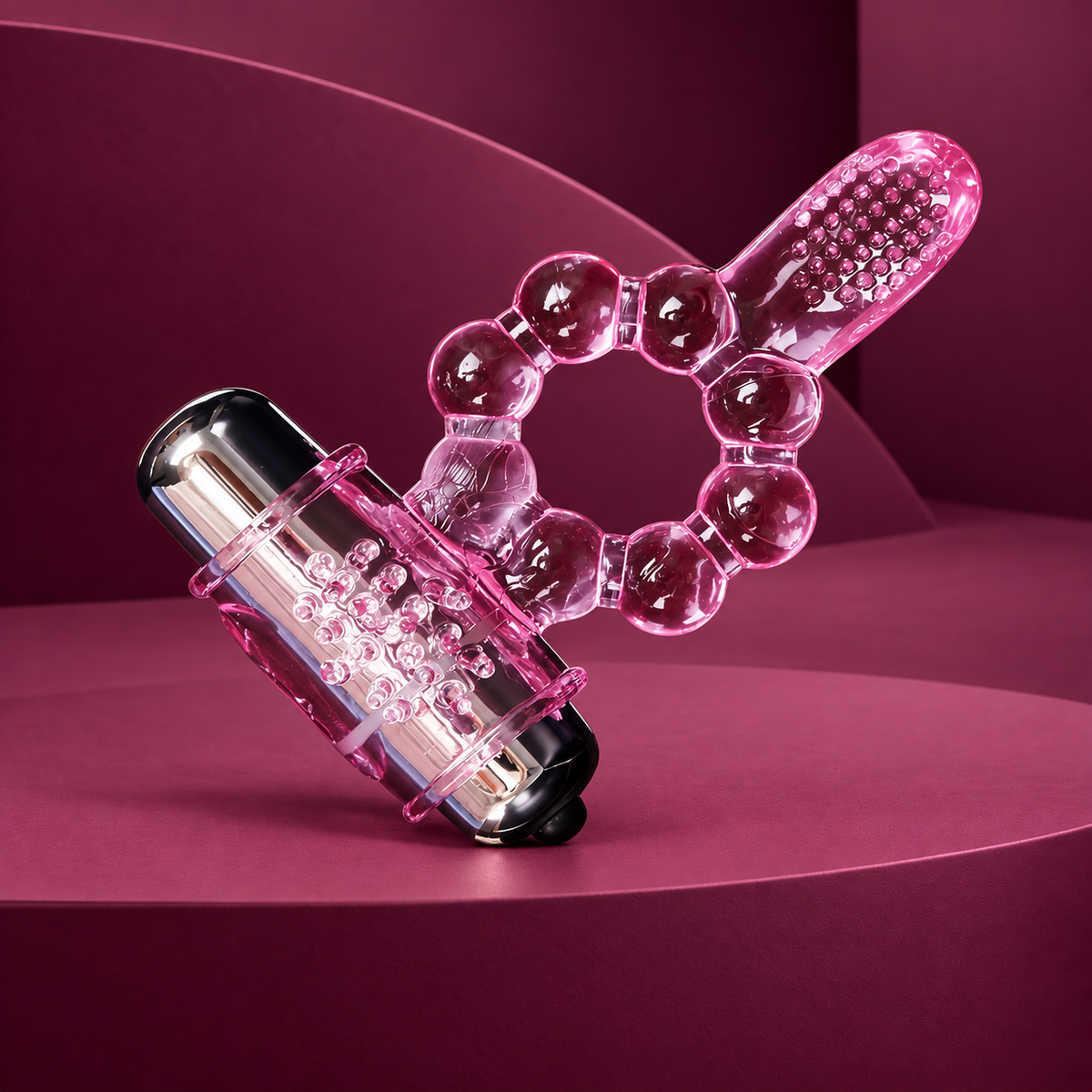 Baile Pink Silicone Vibrating Ring with 10 Tongue Rhythms