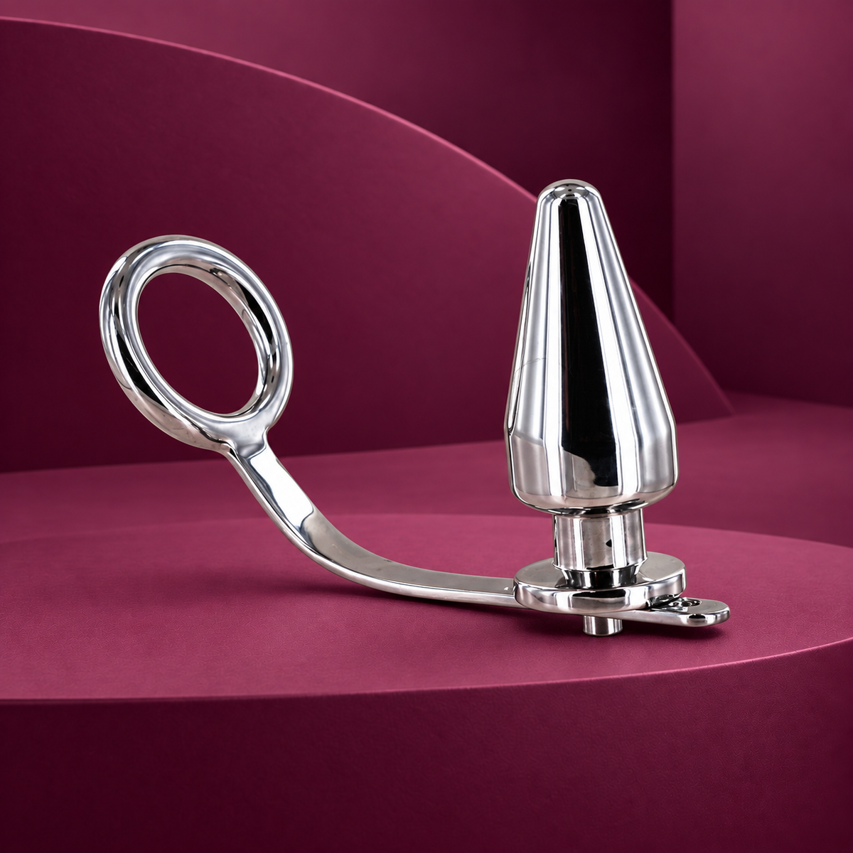 Metal Hard Steel Penis Ring with Anal Plug 80 mm Plug, 55 mm Ring