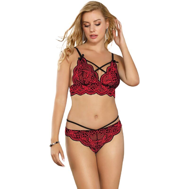 Subblime two-piece lace top and panties set, red and black, size S/M — official supplier original