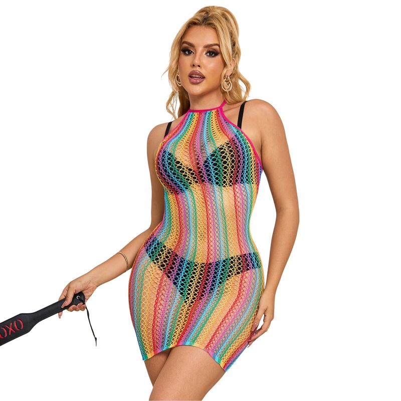 Subblime 952341 rainbow fishnet dress one size